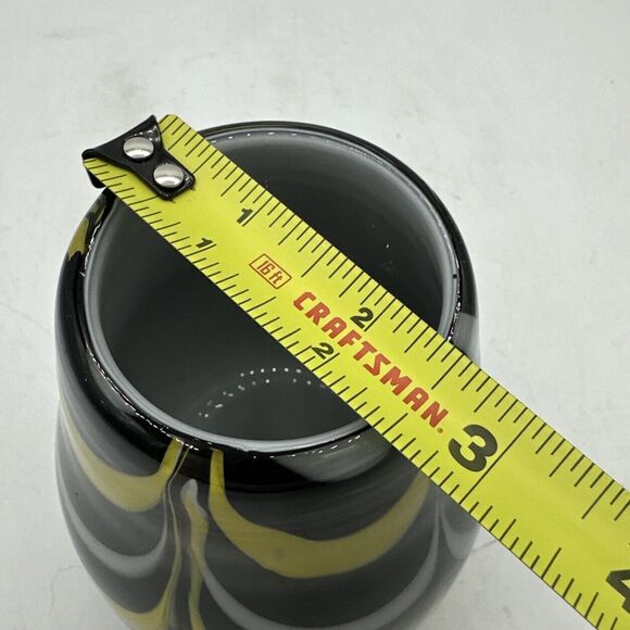 Vase Glass Hand Blown Black White Yellow Small 4.5” Candle Holder - Picture 14 of 15